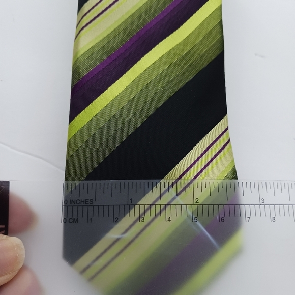 2 Piece Set Berlioni Italy Mens Tie & Pocket Square Striped Black Green 60" NWOT - Picture 4 of 5